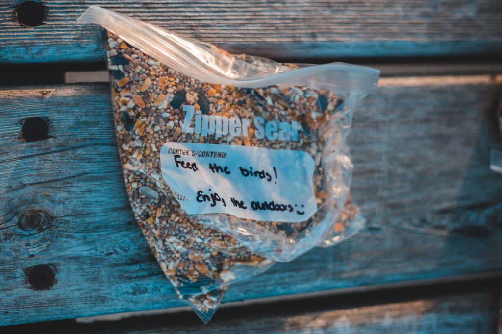 bag full of bird seed for others to enjoy