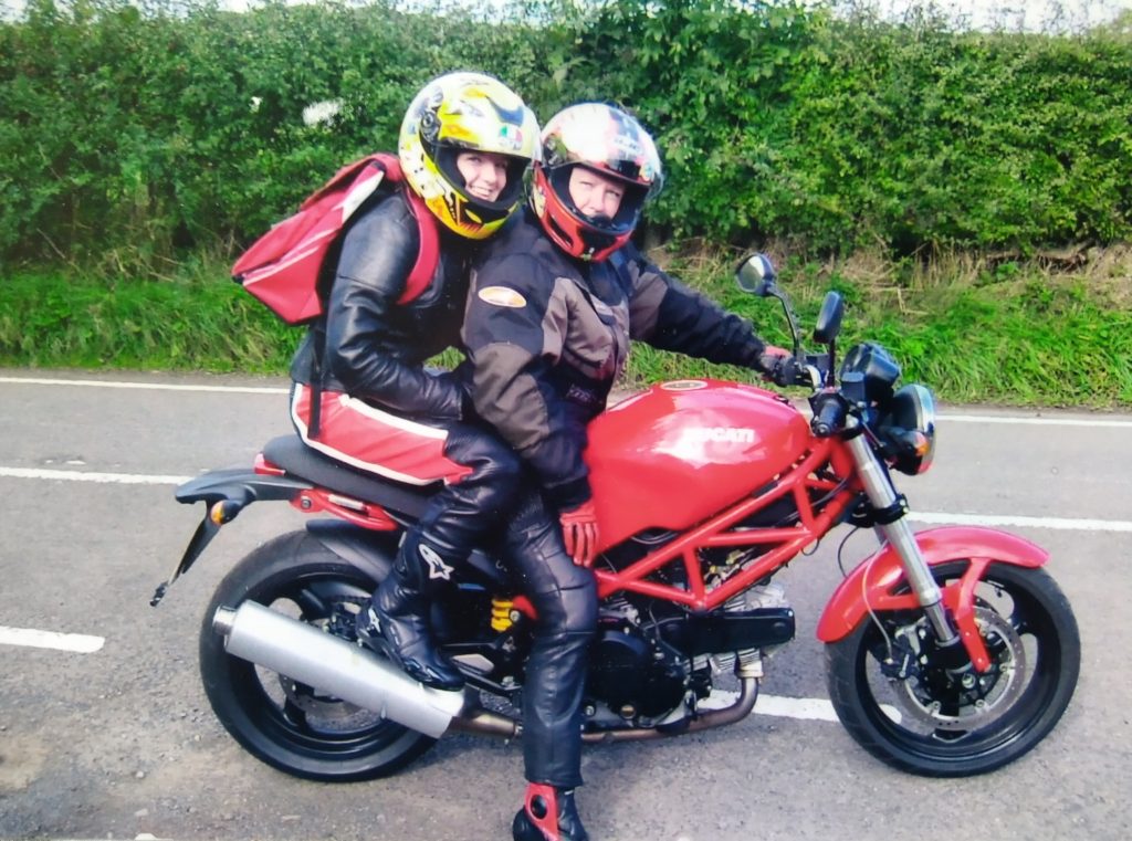me and my mum on our ducati monster