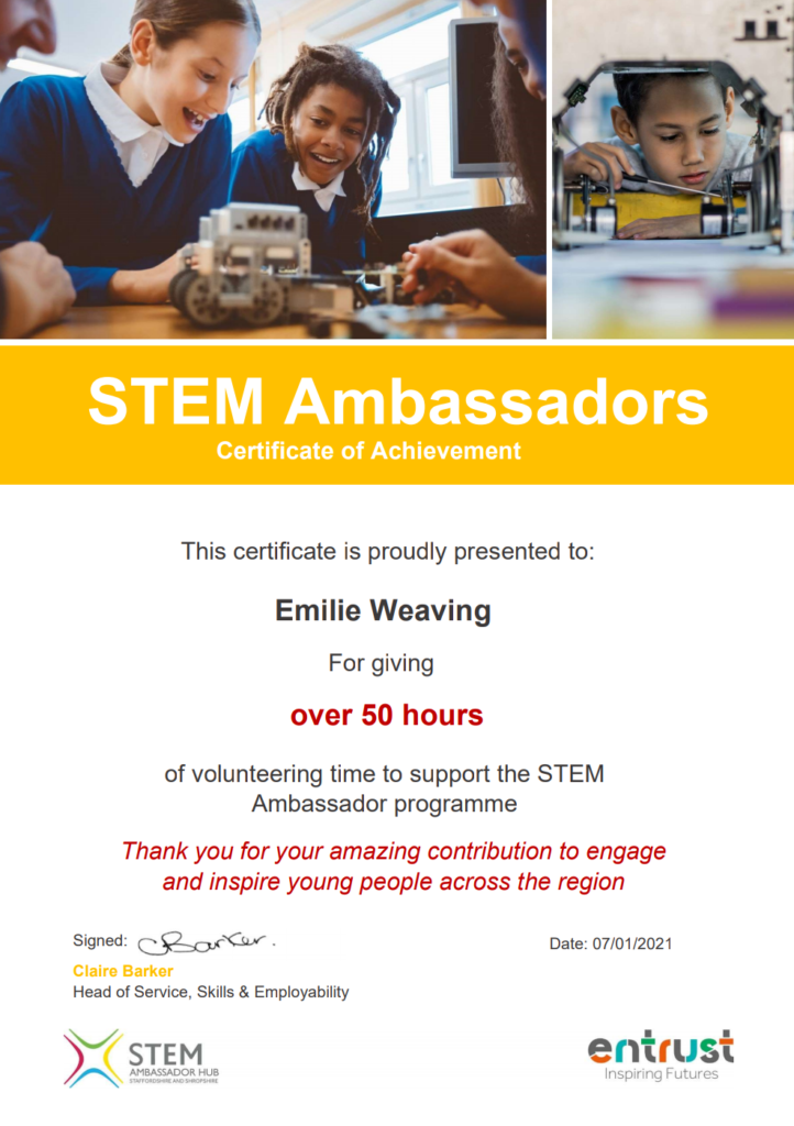 STEM certification for 50 hours of volunteering