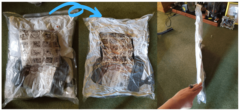 vacuum bags with bedding stored inside